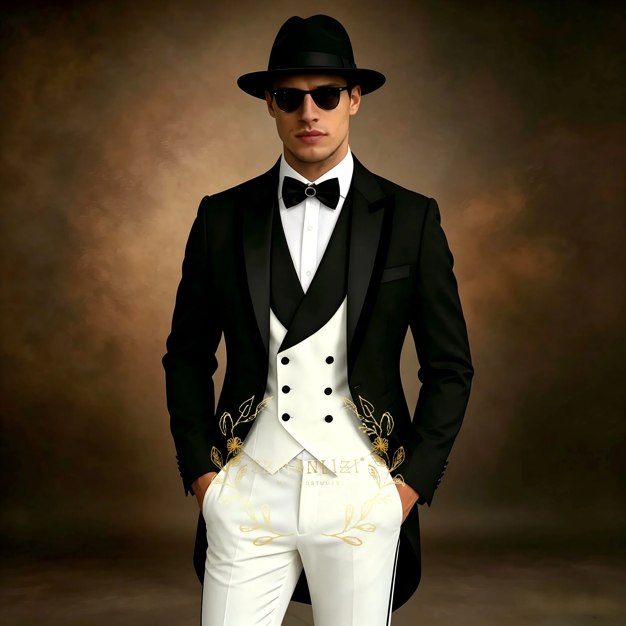 

Italian Gentleman Style Wedding Male Long Tailcoat Groom Prom Tuxedos Formal Men's Suits Terno Masculino (Jacket+Pants+Vest)