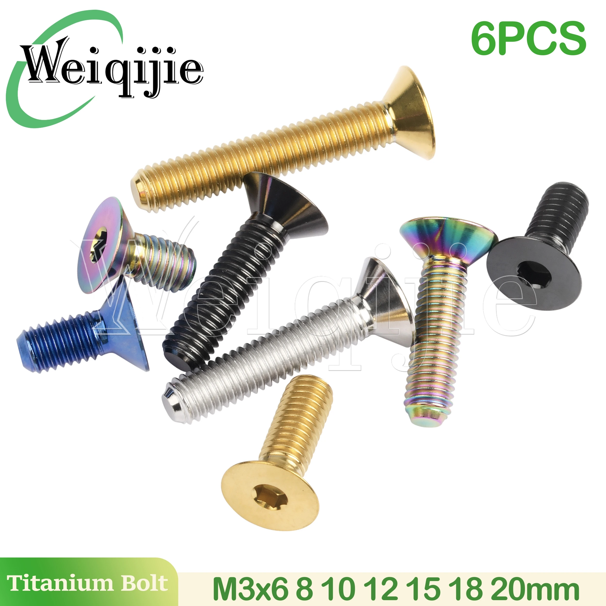

Титановые винты Weiqijie, 6 шт., M3x6/8/10/12/15/18/20 мм, с потайной головкой, для декоративных велосипедных болтов