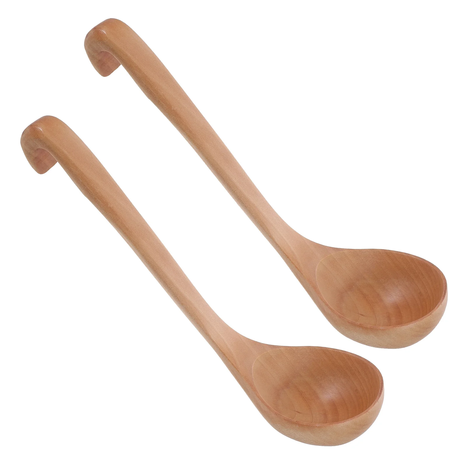 

2Pcs Japanese Wooden Ramen Soup Spoons Large Ladle Long Handle Nonstick Spoon Space Saving Hook Ideal for Soup Porridge Serving