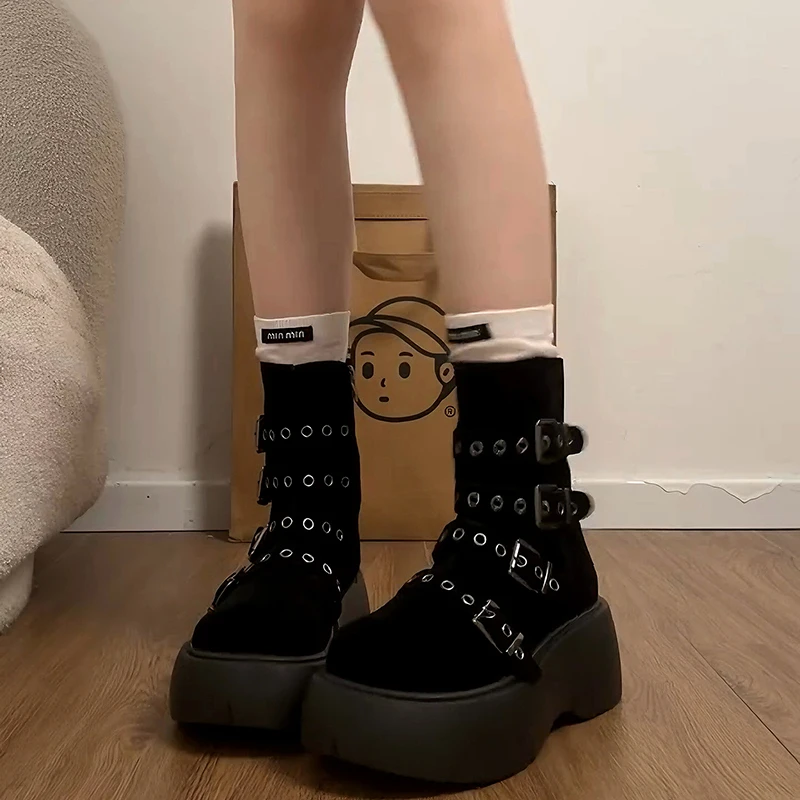 

Осенне-зимние женские ботильоны на платформе с толстой подошвой, модные женские короткие ботильоны, увеличивающие рост