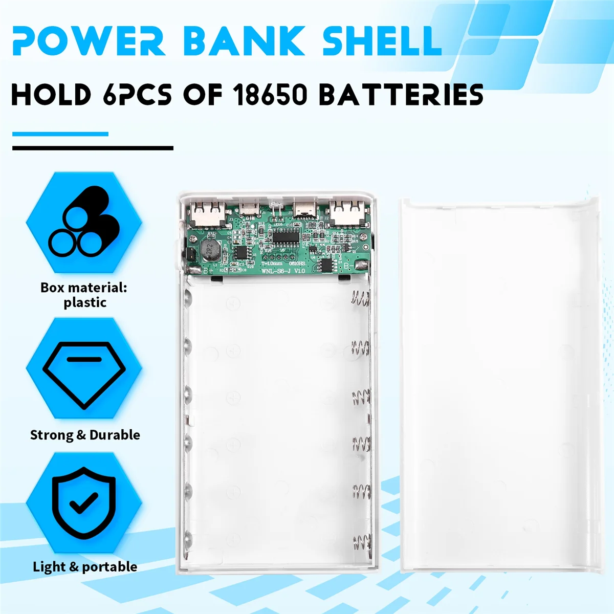 

【BRAND NEW】18650 Battery Power Bank Box 5V 2.1A LCD Display 20000MAh Power Board for 6X18650 Battery DIY Powerbank Case(White)