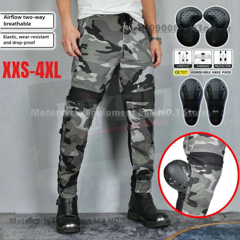 

Мотоциклетные брюки, летние камуфляжные брюки для езды на мотоцикле, сетчатые дышащие мото брюки с защитой от падения, мужские размеры XXS-4XL