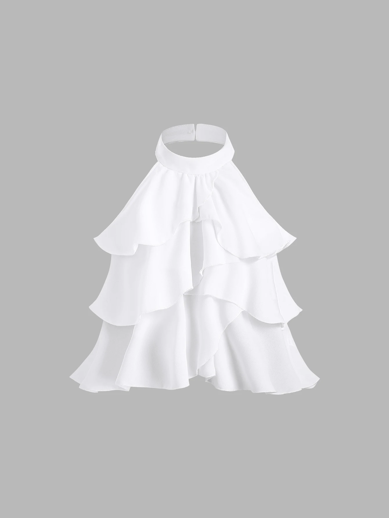 Top corto bianco con volant multistrato con scollo all'americana, top corto con volant a strati bianco stile Halter