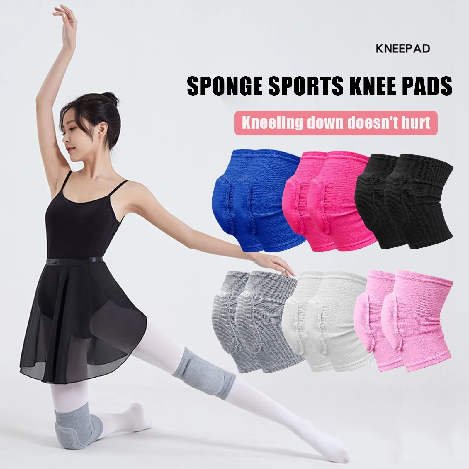 2 Stück Sport-Kompressions-Knieschützer, elastischer Knieschutz, verdickter Schwamm, Kniebandage, Unterstützung für Tanzen, Workout, Training – Detail 6