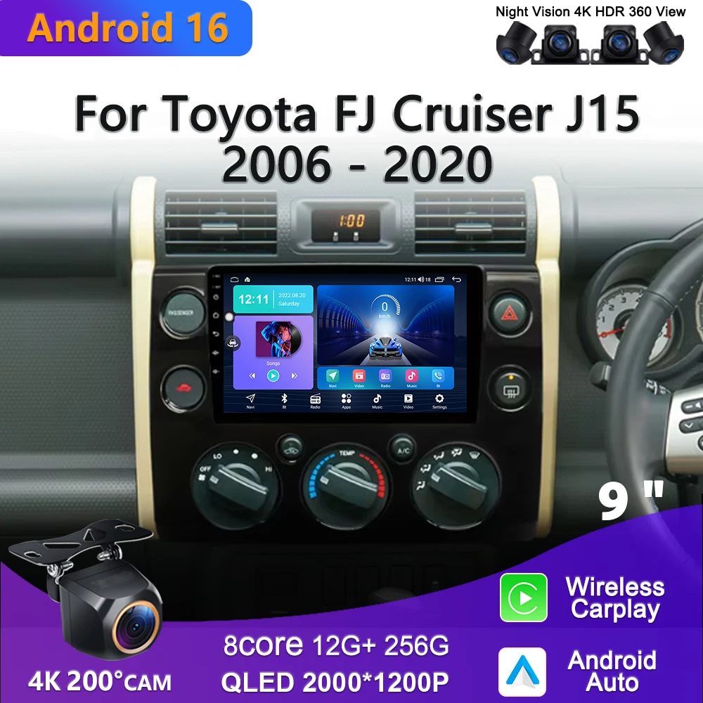 Android 16 2K Incell Screen Multimedia Stereo For Toyota FJ Cruiser J15 2006 - 2020 High-performance CPU Plug and Play Dash Cam