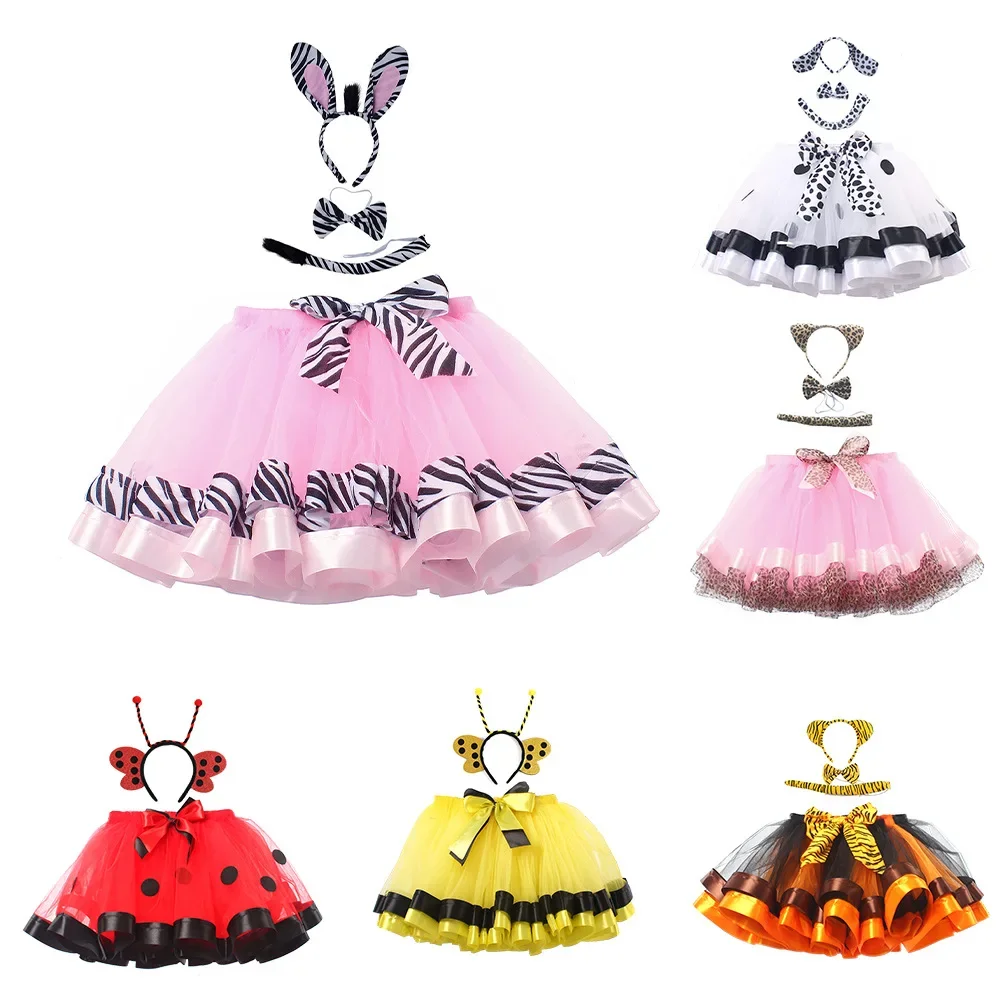 Ensemble de jupes tutu d'animaux pour enfants, jupons en tulle de ballet pour bébé, nœud de cheveux, costume de fête d'anniversaire pour enfants, cosplay zèbre