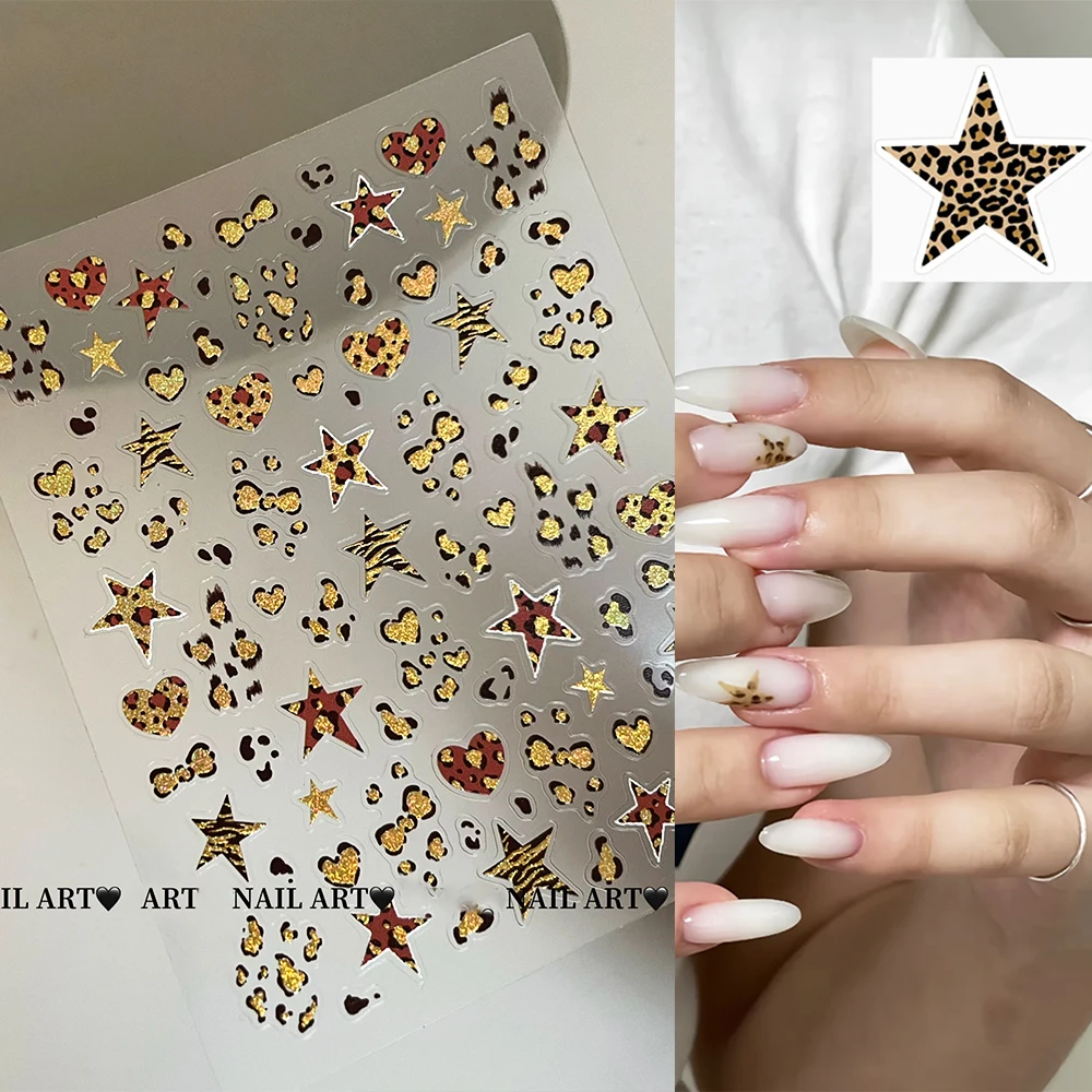 5D y2k-luipaardprint ster hart nail art stickers met glitter zelfklevende stickers schattige koe print herfst winter nagelbenodigdheden