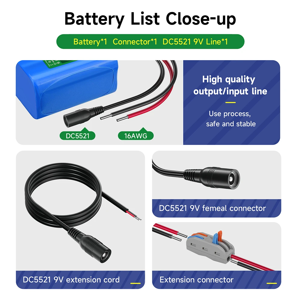 12V Rechargeable Lithium Battery 5600mAh with Charger Bare Leads Wire for 12V Devices RC Car, LED Strip, DIY Project, CCTV Camer