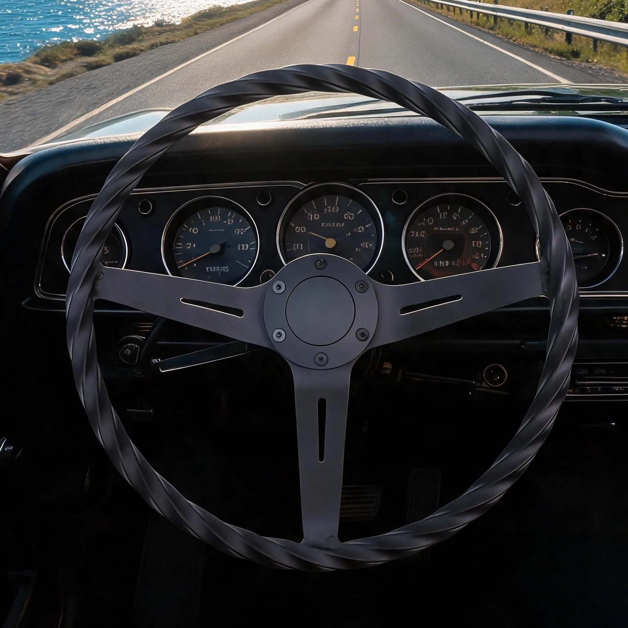 Universal 13.8 inch Black Car Racing Steering Wheel 350mm Metal Car Drift Steering Wheel Personalized Threaded Steering Wheel