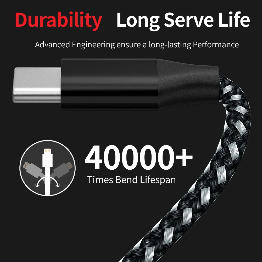 

3A Car Audio Charging Cable USB to C/Type C Braided Fast Charging Data Cable Car Speakers Charge Accessories for Samsung iPhone