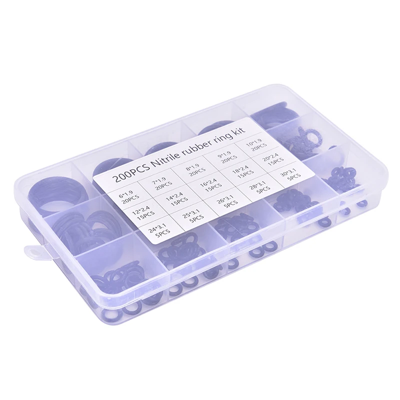 200PCS/Set Rubber Rings Set Of Silicone Rings 15 Size Seal Washer O-ring Gasket Kit Nitrile Rubber O Ring Gasket Sealing Compund