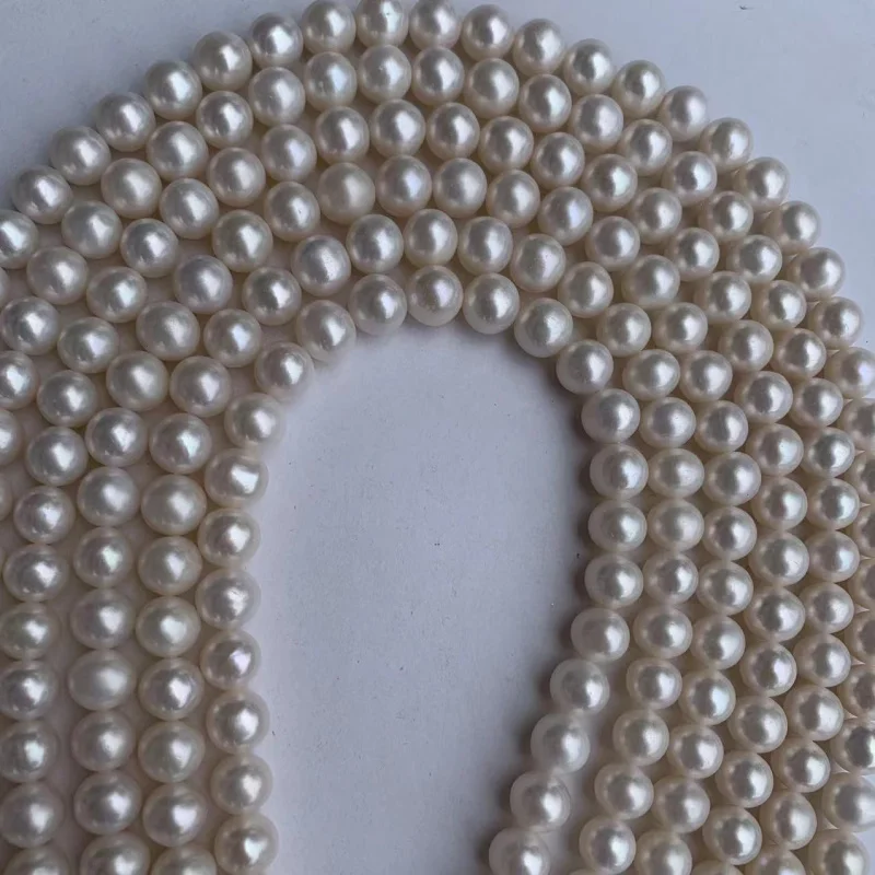 Natural Freshwater Nearly round Micro Flaw 9-10mm Scattered Beads Semi-Finished Pearl Necklace