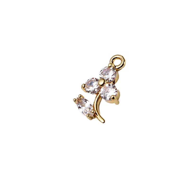 1pcs Diy Jewelry Accessories Cast Copper Micro-set Zircon Moon Flower Small Tree Deer Pendant Earrings Material Handmade Charms