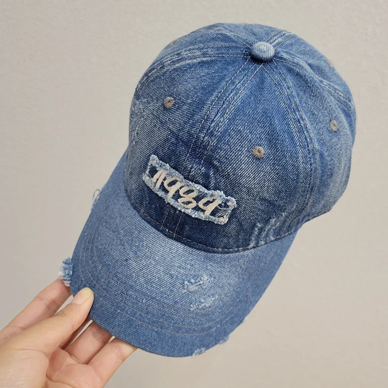 Retro Denim Baseball Cap for Women Mens Caps Distressed Ripped 1989 Embroidery Trucker Hat