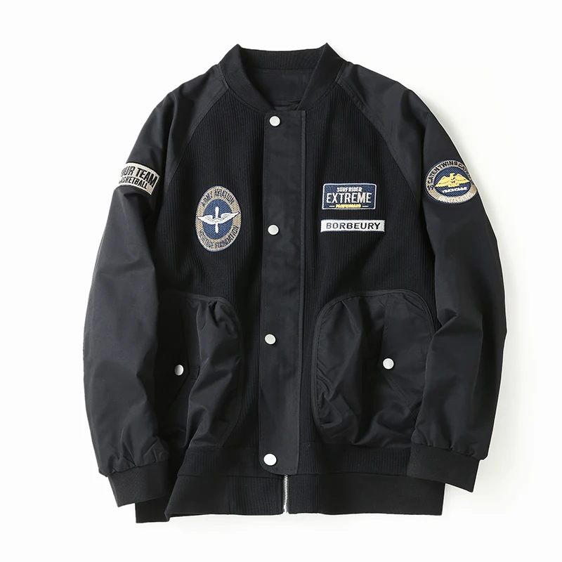 

Spring Autumn New Sle Large Size Faion Embroidered Jaet Men's Extra Wide Baseball Collar Loose Outerwear Casual Faion