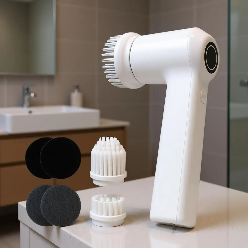 

Портативная эргономичная вращающаяся щетка-скруббер - водонепроницаемая, многофункциональная, с перезаряжаемой батареей для мытья посуды, ванной комнаты, плитки.