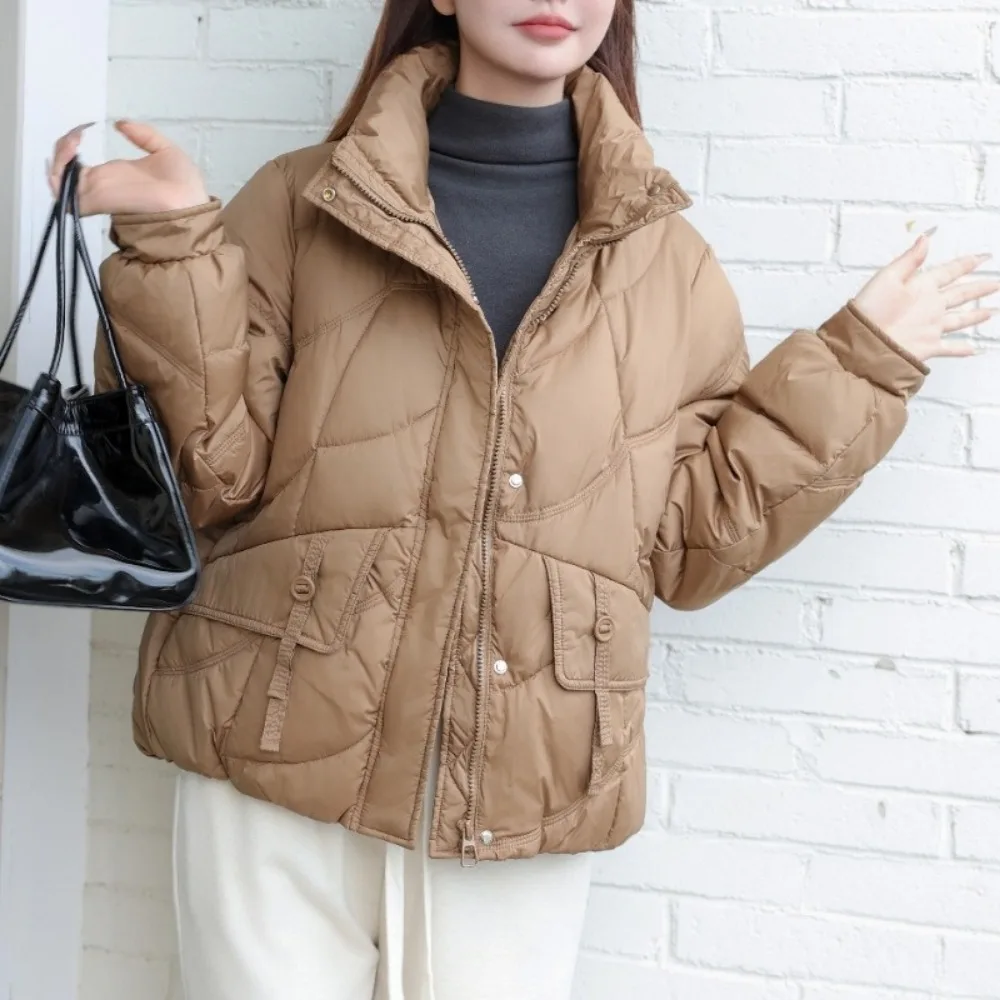 2024 Autumn Winter New Fashionable Warm Lightweight White Duck Down Jacket Women Short Korean Style Stand-up Collar Loose Jacket