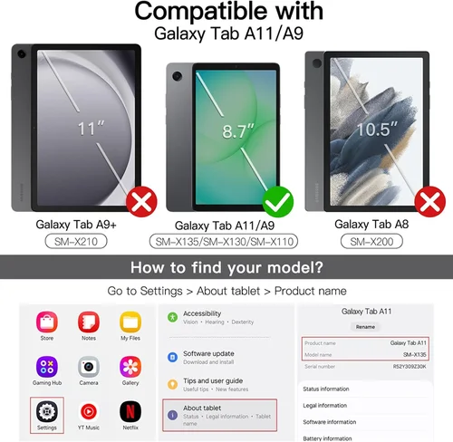Imagen 2 del producto Funda con Teclado para Samsung Galaxy Tab A11 8.7 SM-X130/X133/X135, Teclado Inalámbrico Desmontable + Funda para Tab A9 8.7