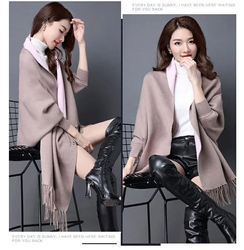 2024 New,Stylish Tassels Cape Cardigan Shawl Jackets,For Women\'s Clothes,Elegant Long Sleeve Cloak Shawl Poncho Coats,Female Top