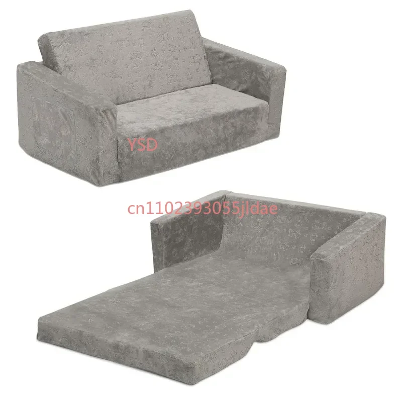 Children Perfect Extra Wide Convertible Sofa | 2-in-1 Flip Open Kids Couch Lounger Comfy Grey Sleeper
