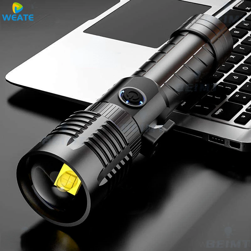 98000LM 100W Strong Light Long-range White Laser Flashlight Aluminum Alloy Focusing Dimming Built in 26650 Lithium Battery Torch