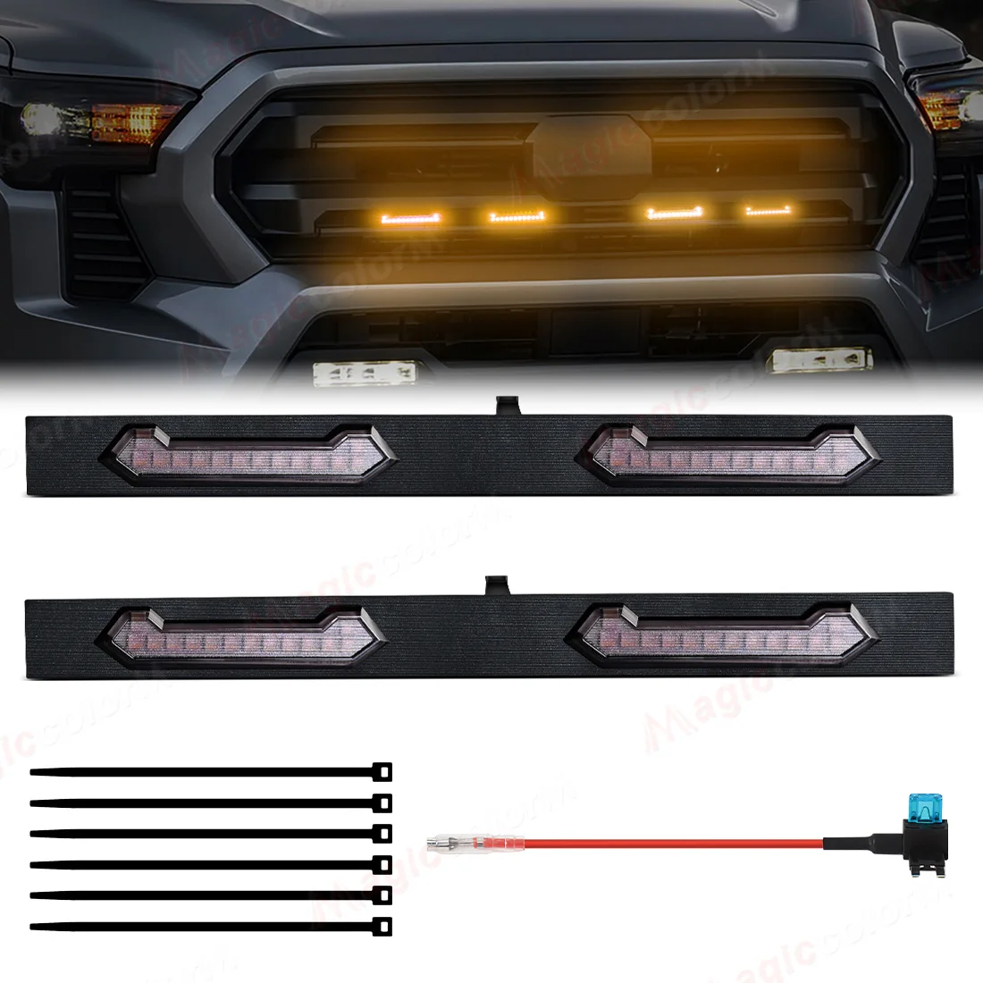 

Автомобильные решетки для Toyota Tacoma SR SR5 2024 2025, передняя решетка, светодиодные DRL, белый, янтарный, красный, синий, предупреждающие дневные фонари, автомобильные аксессуары