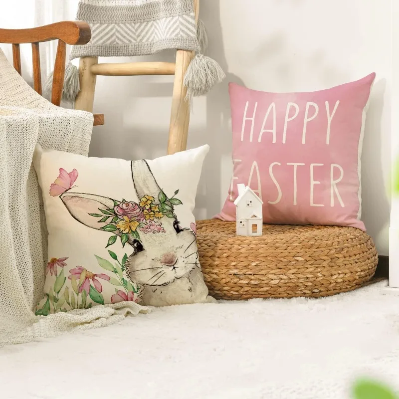 Easter Spring Bird Love Heart Bunny Throw Pillow Cover Easter Egg Butterfly Pillow Cushion Case for Sofa Couch Bed Easter Gifts