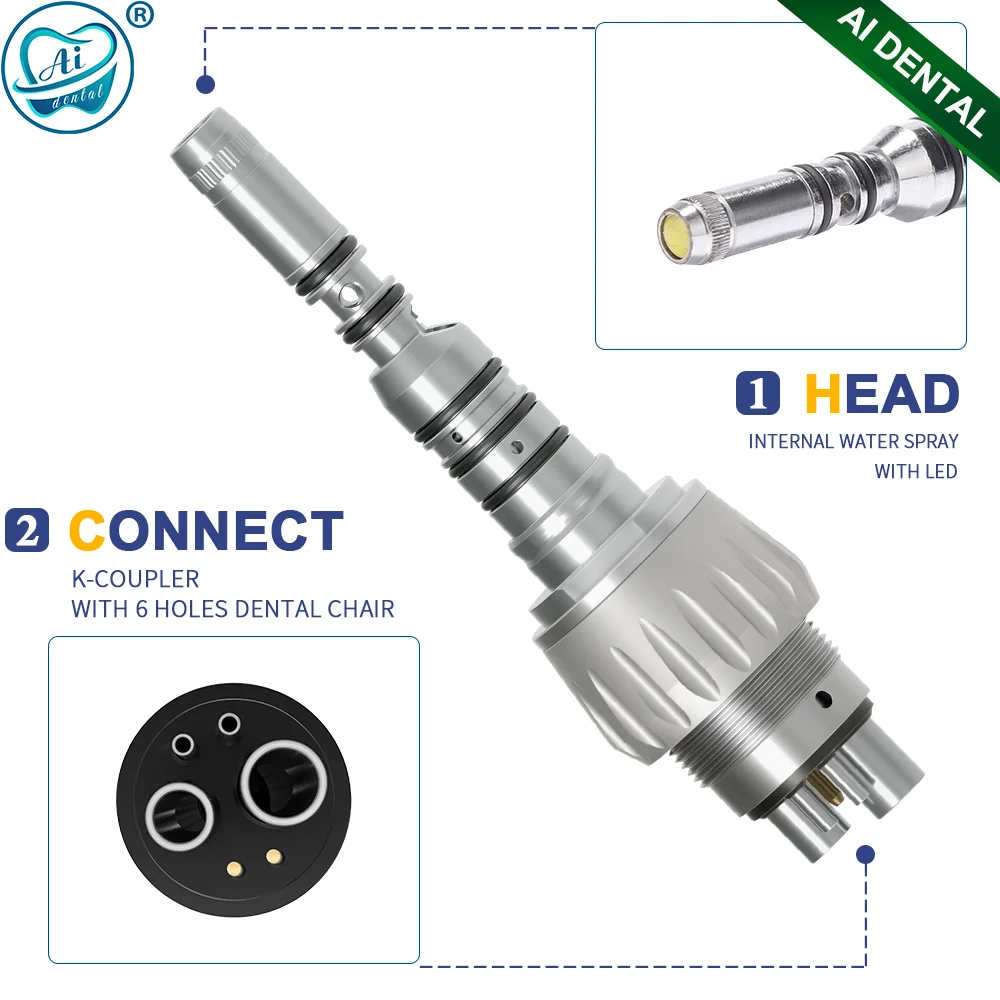 AI-KCL6 Fiber Optic Air Turbine Led Z800KL/Z900KL Dental Handpiece Drill High Speed 6 Hole Quick Coupler