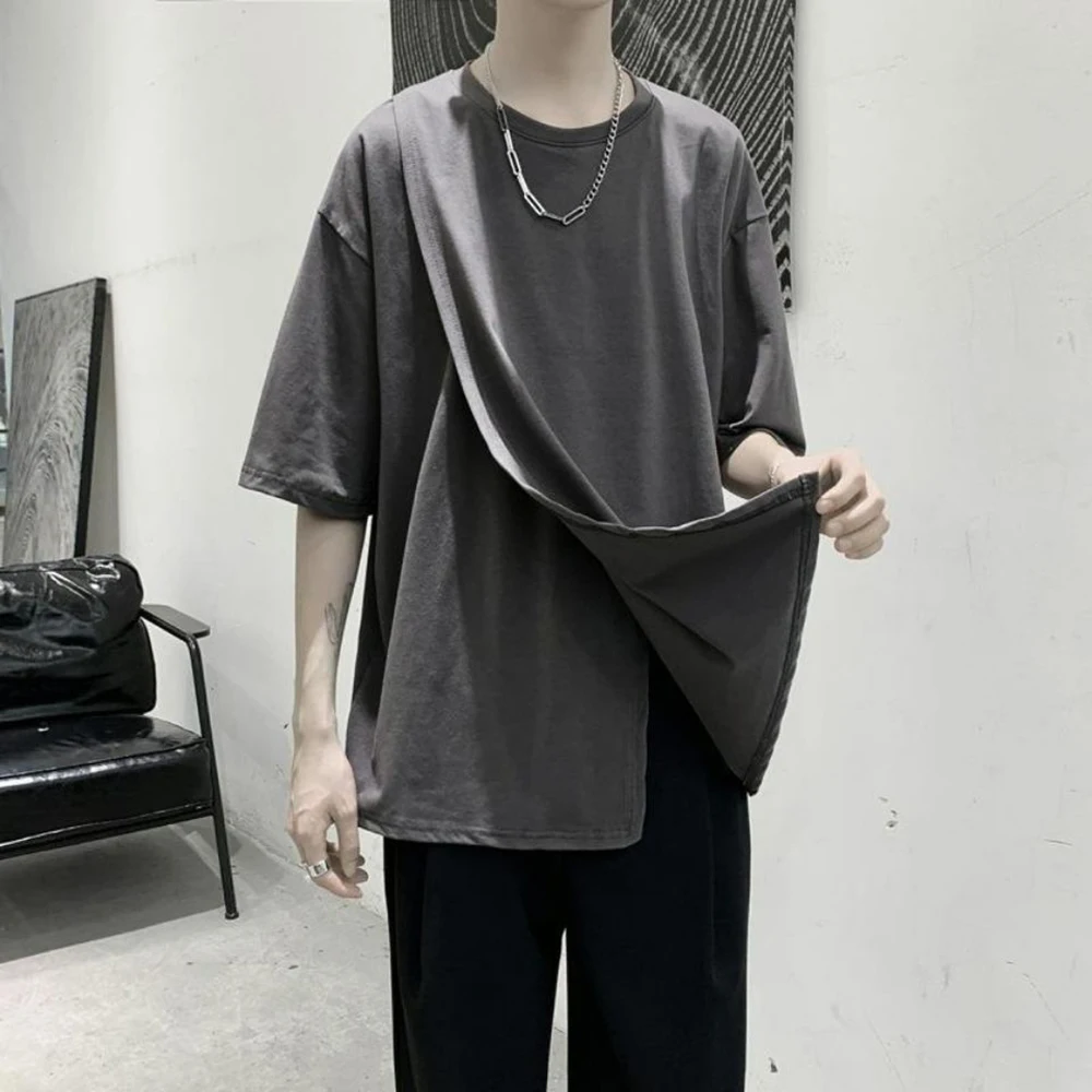 

XS-5XL Summer New Arrival Irregular Short-Sleeve T-Shirt American Retro Fashion Trendy High Street Loose Casual Niche Men's Top