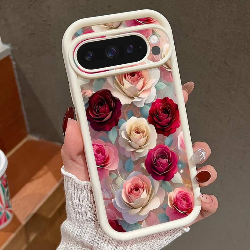 Soft TPU Phone Case For Google Pixel 10 9 8 7 Pro Pixel 9 10 Pro XL 7A 8A 9A Shockproof Red Rose Floral Pattern Silicone Cover