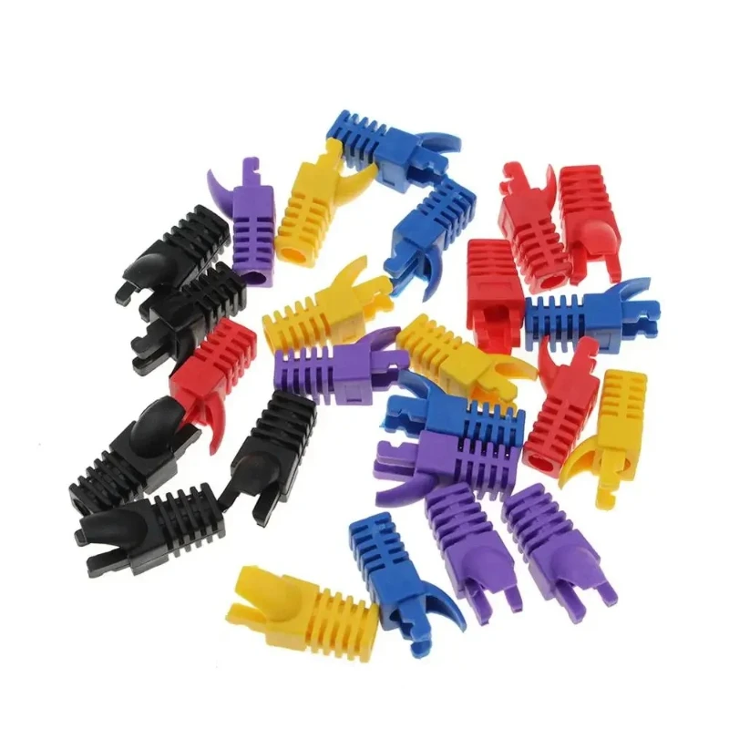 100Pcs Colorful RJ45 Boot Strain Relief Cover CAT5 CAT5E CAT6 8P8C Ethernet Plug Protective Sleeve Network Connector Sheath