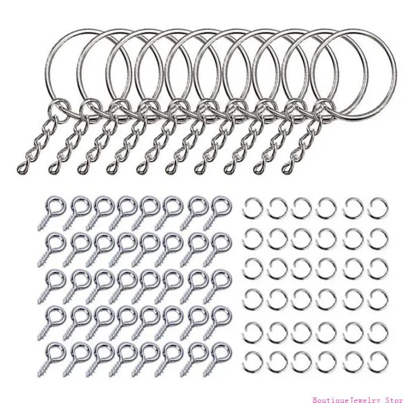 E1PE 20Pcs Keychain Rings Bulk Split Keys Rings with Chain Jump Rings & Sheep Eye Keychain Rings with Jump Rings