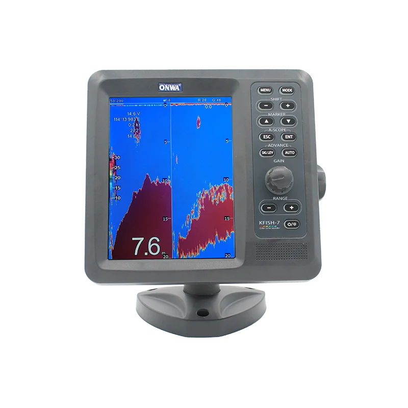 เครื่องหาปลา Marine 7 นิ้ว จอสี TFT LCD พร้อมระบบวัดความลึกแบบ Echo Depth Sounder ความถี่คู่ Kfish-7 พร้อมหัววัดแบบพลาสติกสีบรอนซ์