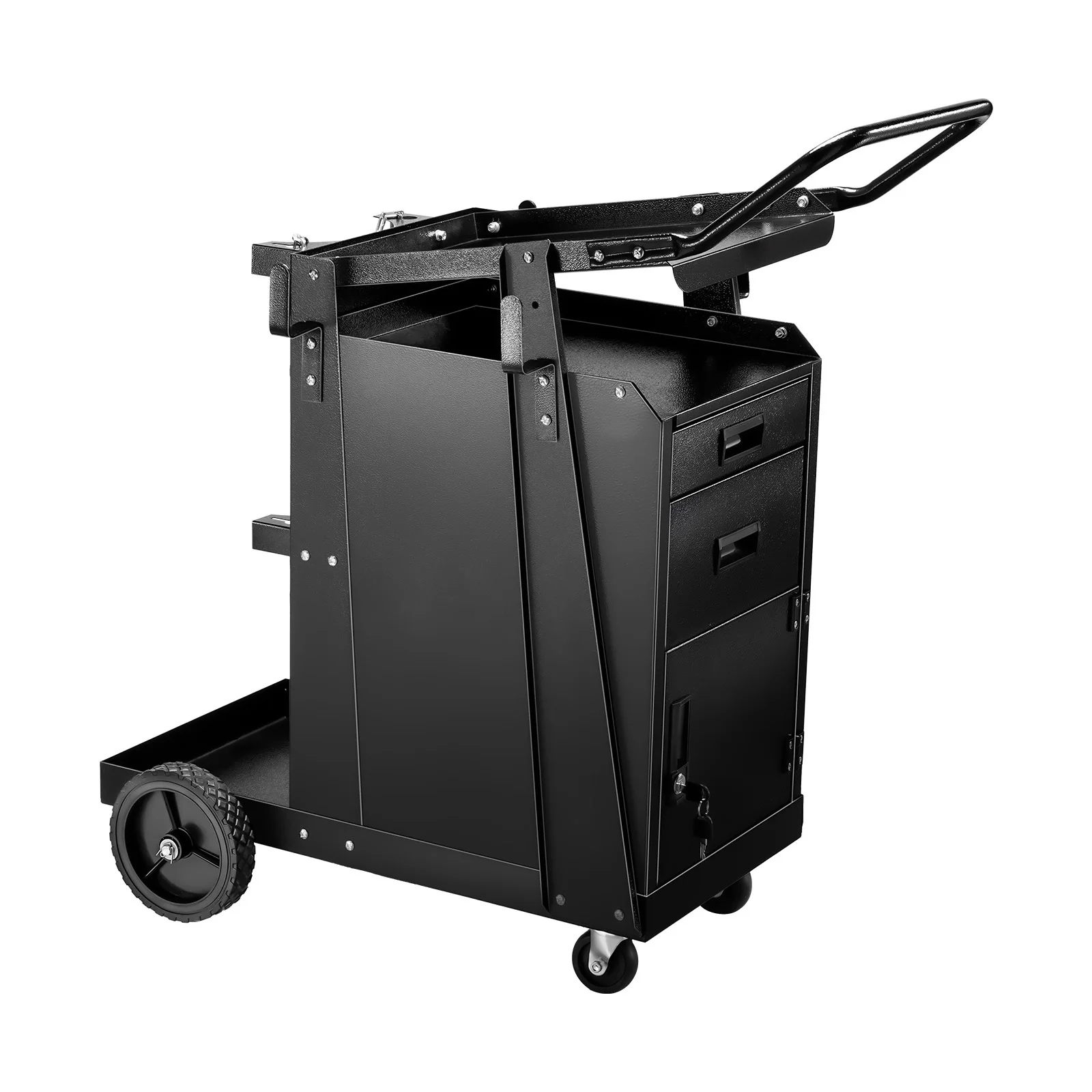 SucceBuy Welding Cart 2 Drawers Welder Cart Heavy  Welding Workbench with 360° Swivel Wheels Safety Chains for Mig Welder