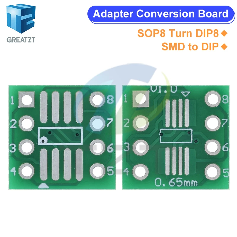 10 шт. SOP8 поворотный DIP8 / SMD для DIP IC адаптер разъем SOP8/TSSOP8/SOIC8/SSOP8 плата для DIP адаптер преобразователь пластина 0,65 мм 1,27 мм