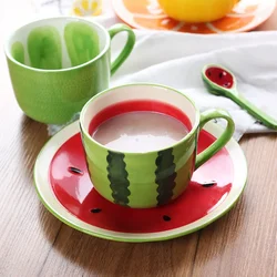 Creative Watermelon Lemon Ceramic Cup Underglaze Color Large Capacity Mug Lovers Cup Coffee Milk Mug Fruit Breakfast Cup