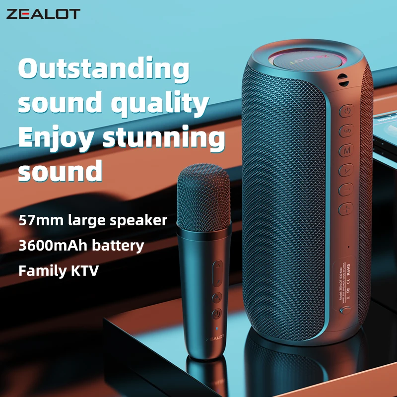 

zealot-S69M Karaoke Portable Bluetooth Speaker 5.3 System with 1 or 2 Wireless Microphones Home Family Singing birthday Gift