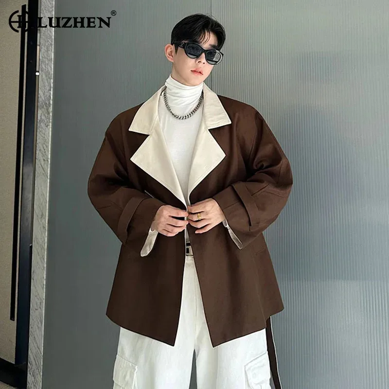 

LUZHEN Fashion Color Contrast Neck High Quality Loose Casual Jacket Men's 2025 Autumn New Elegant Handsome Male Clothes JY4596
