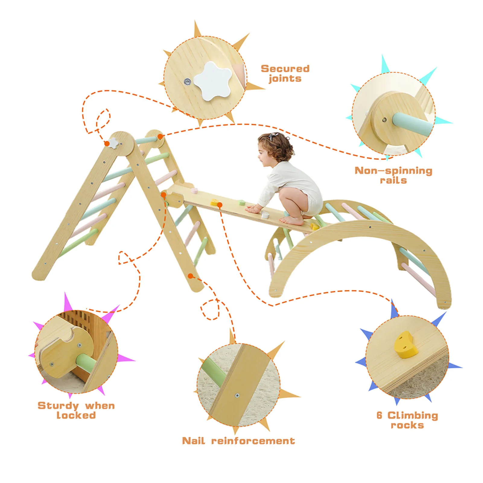طفل تسلق طفل تسلق قوس خشبي منحدر سلم تسلق مجموعة ملعب داخلي للأطفال الصغار 1-3 سنوات #3