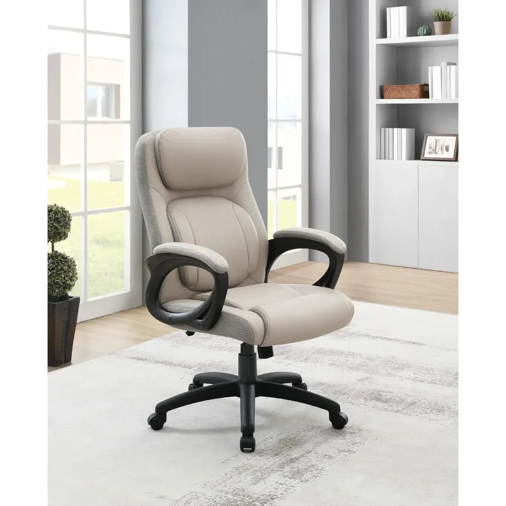 Office Chair, Faux Leather, Adjustable Offices Chairs with Upholstered Armrests, with Gray Mesh Upholstery, Executive Chair