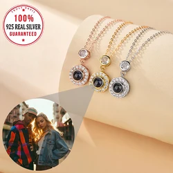 S925 Silver Custom Color Photo Projection Necklace Round Zircon Pendant For Mom Girlfriend Valentine Mother Day Romantic Gifts