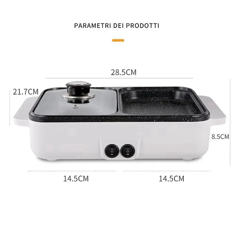 Two-In-One Electric Hot Pot Cooker Grill Multi-Function Cooker Electric Grill Non-Stick Baking Pan,AC 220V EU Plug