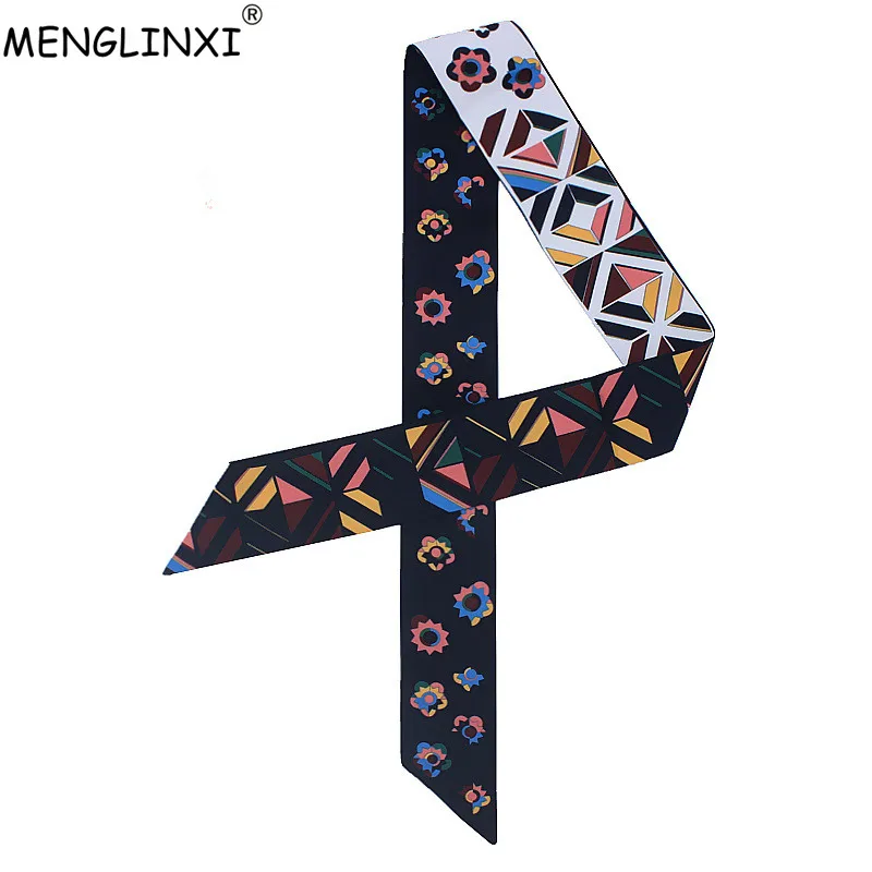 New Design Camellia Scarf Geometric Print Women Silk Scarf Fashion Head Scarf Brand Handle Bag Ribbons Small Long Scarves C15