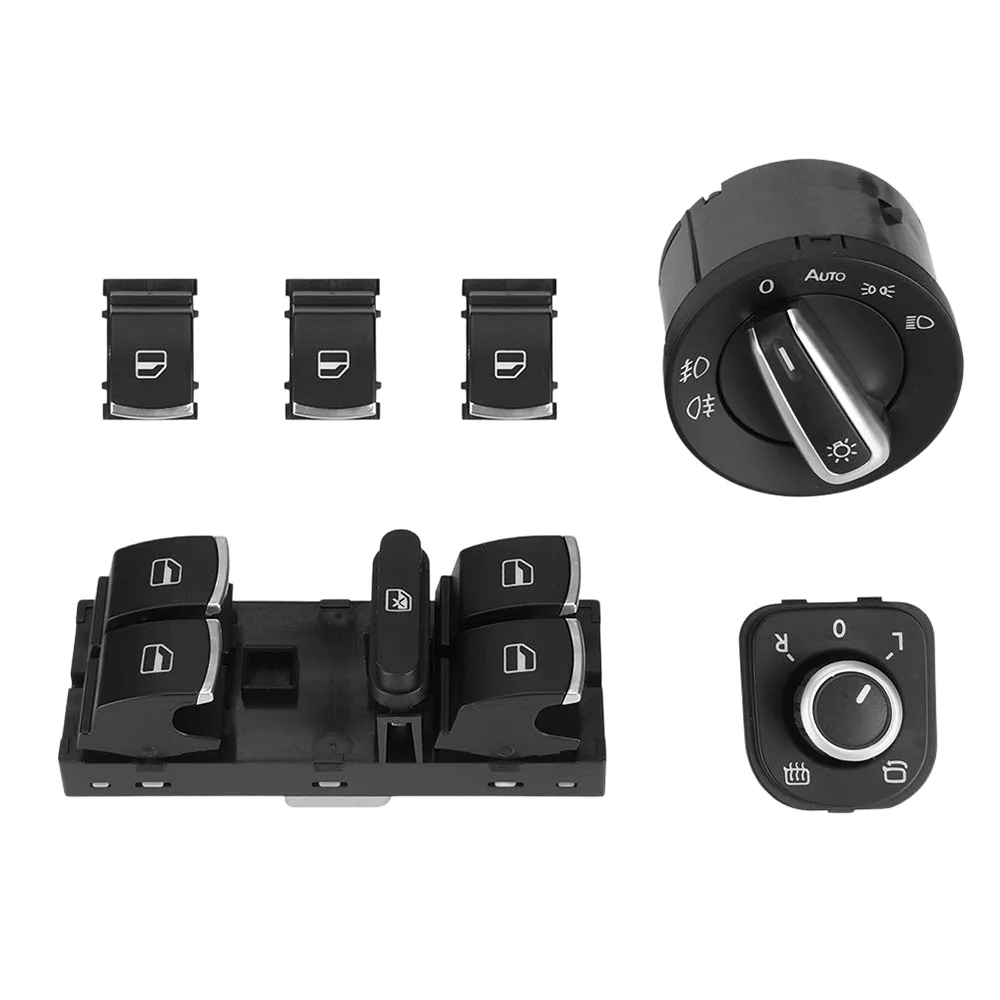 6Pcs Car Headlight Switch Power Window Control Set Direct oem 5K4959857,5ND959857,5ND941431B Fit for VW Golf MK6 Tiguan Passat