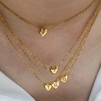 Ladies Minimalist Small Love Initial Necklace Jewelry Stainless Steel 18k Gold Plated…