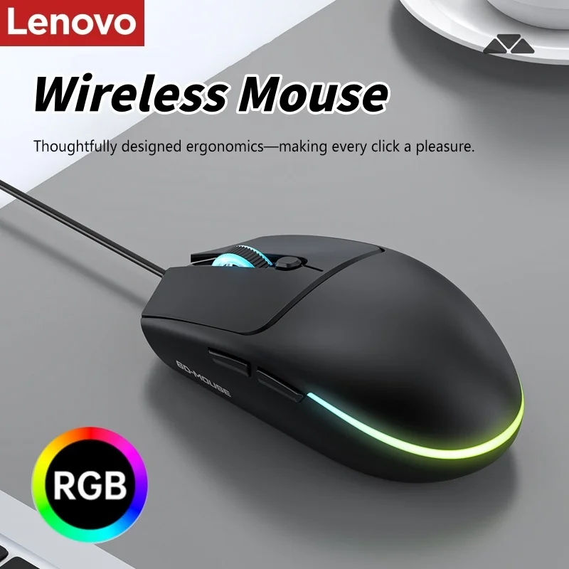 Lenovo M300 Lightweight Wired Mouse with RGB Breathing Light 4 DPI 2400DPI Quiet Ergonomic Corded Mouse for PC Laptop Tablet Mac