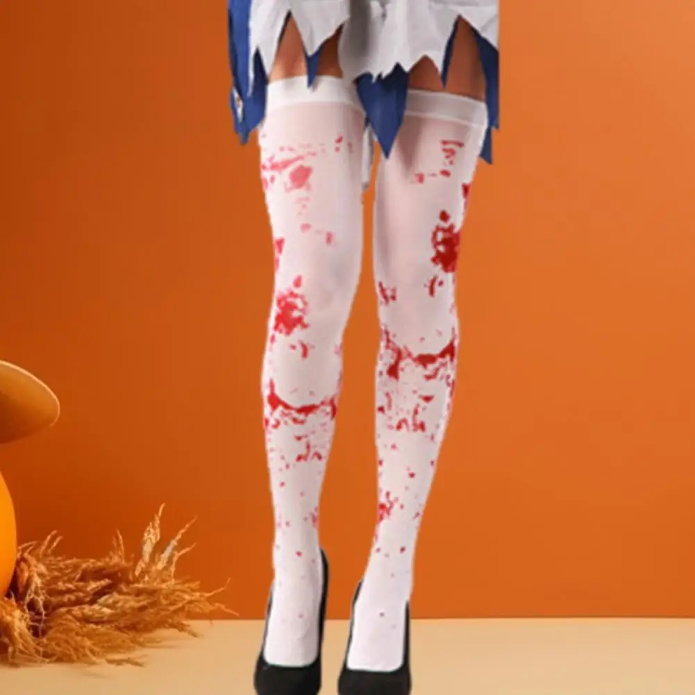 太ももの長さの伸縮性のあるソックス,ハロウィーンの靴下,ホラースタイル,スリラー,ゾンビの血の染み,看護師のコスプレ,仮面舞踏会のパーティーコスチューム,1ペア