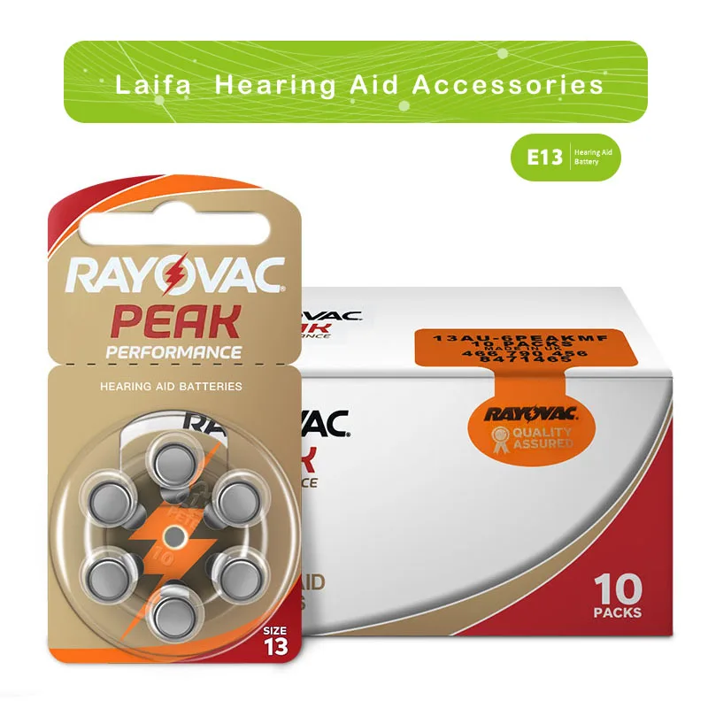 Rayovac Peak Hearing Aid batterie 60 PCS Zinc Air 1.45V A13 13A P13 PR48 per BTE RIC apparecchi acustici amplificatore audio Dropshipping