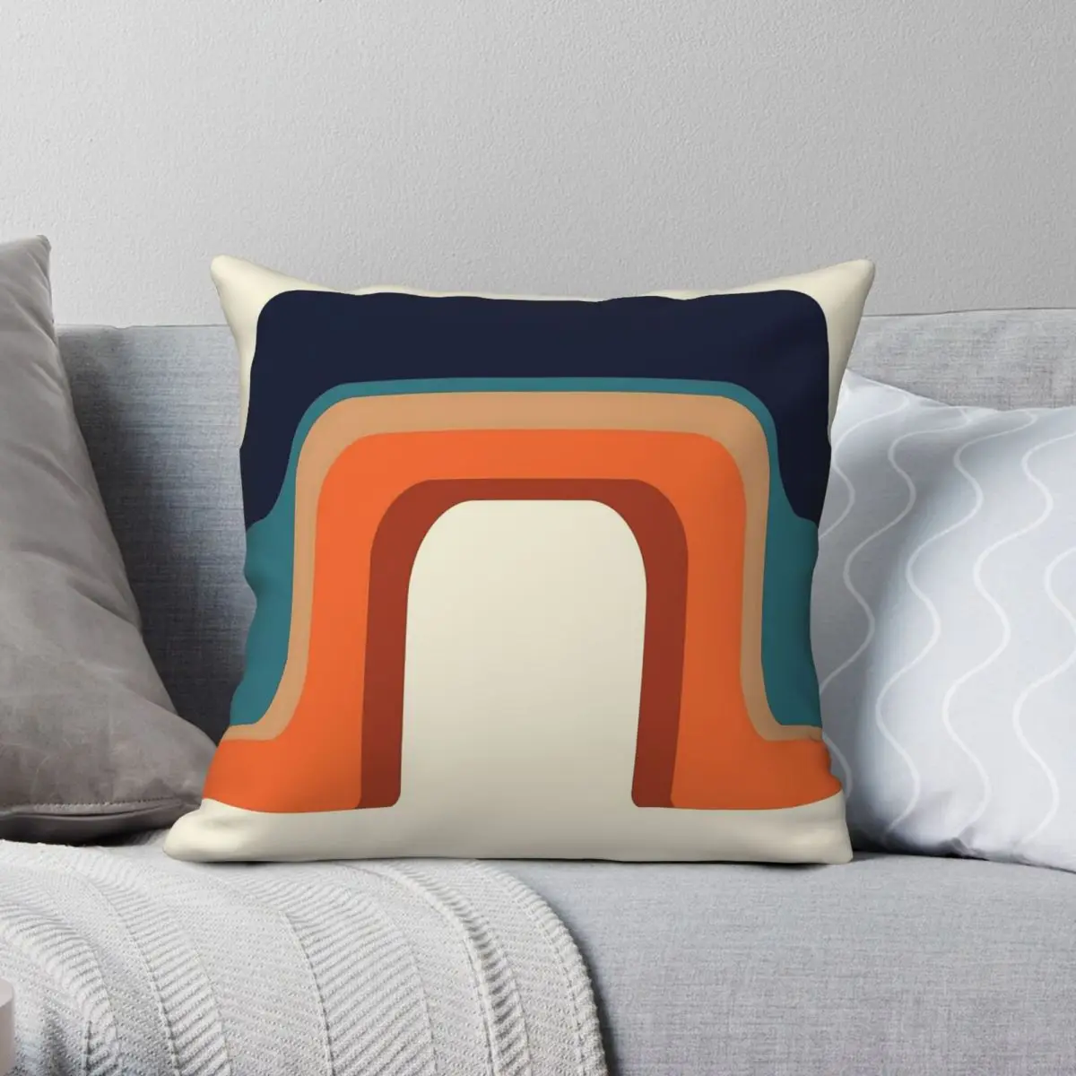 Mid-Century 1970s Orange Blue Pillowcase Polyester Linen Velvet Printed Zip Decorative Throw Pillow Case Car Cushion Case