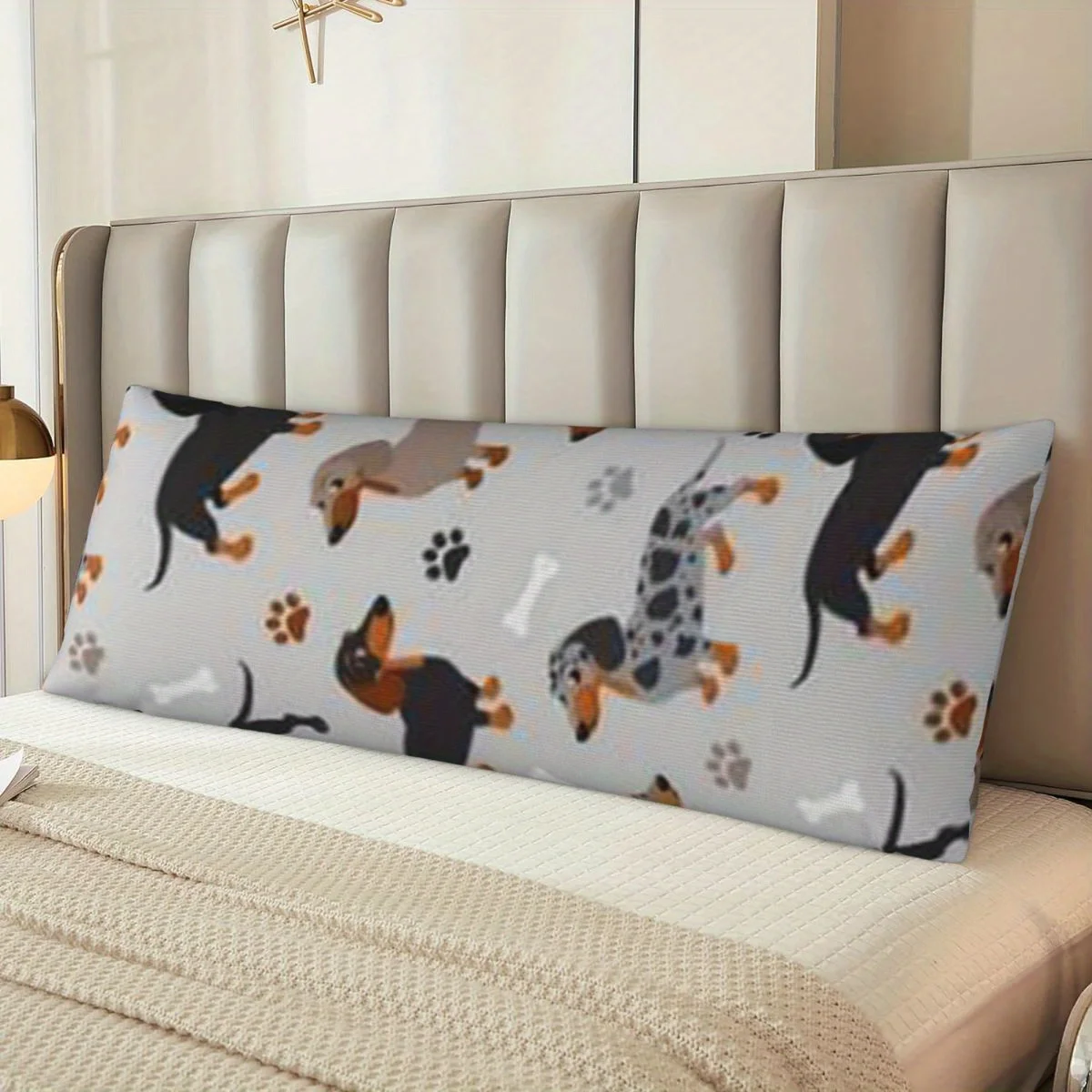 Dog Doxie Double-Sided Printed Body Pillow, Soft Polyester Cushion Cover, Vintage Style, Machine Washable